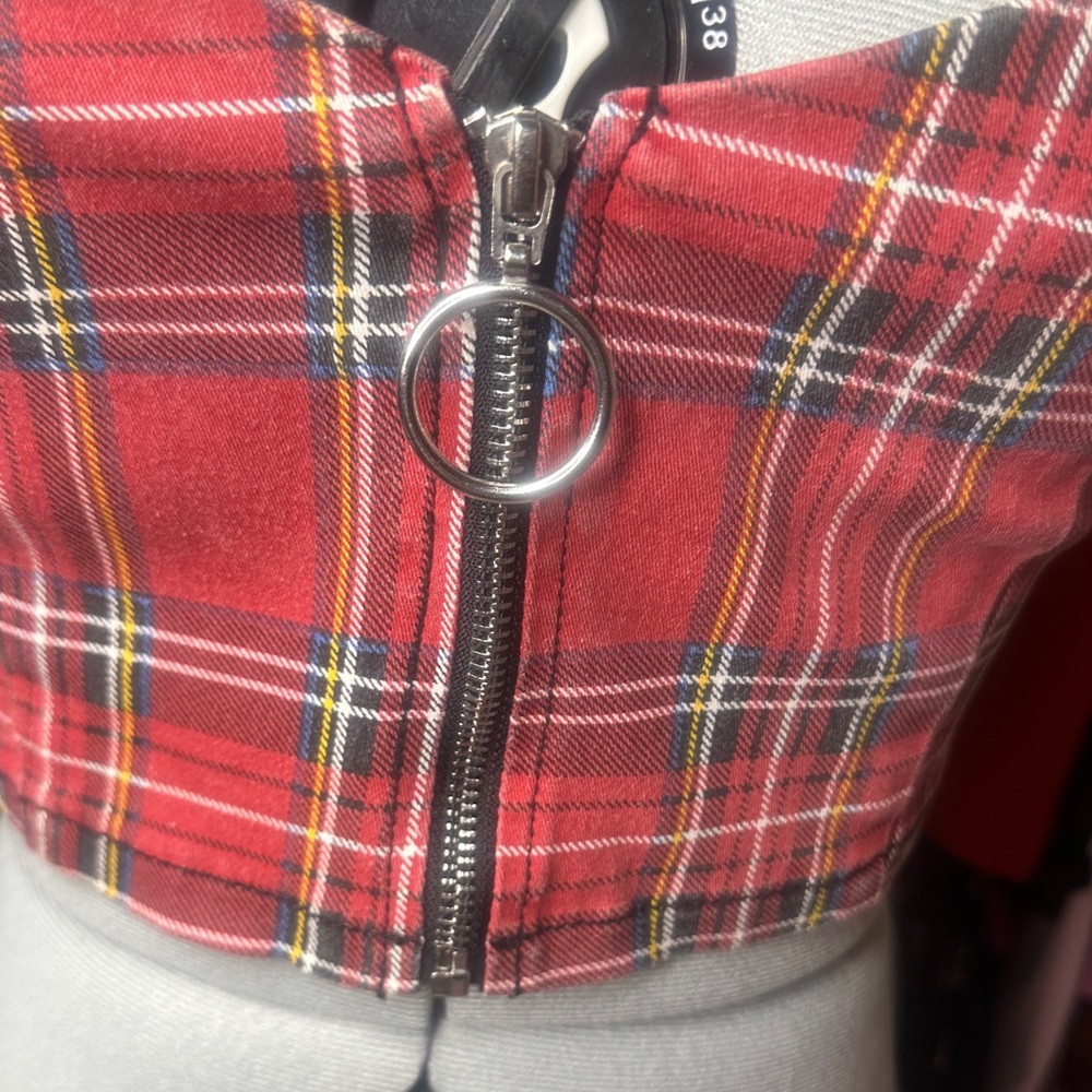 Forever 21 Red Plaid Crop Top with Zipper - Picture 2 of 6
